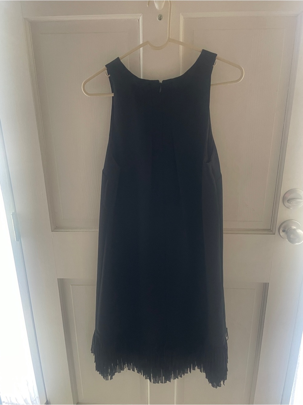 Banana Republic Black Sleeveless Mini Dress with Fringe Hem